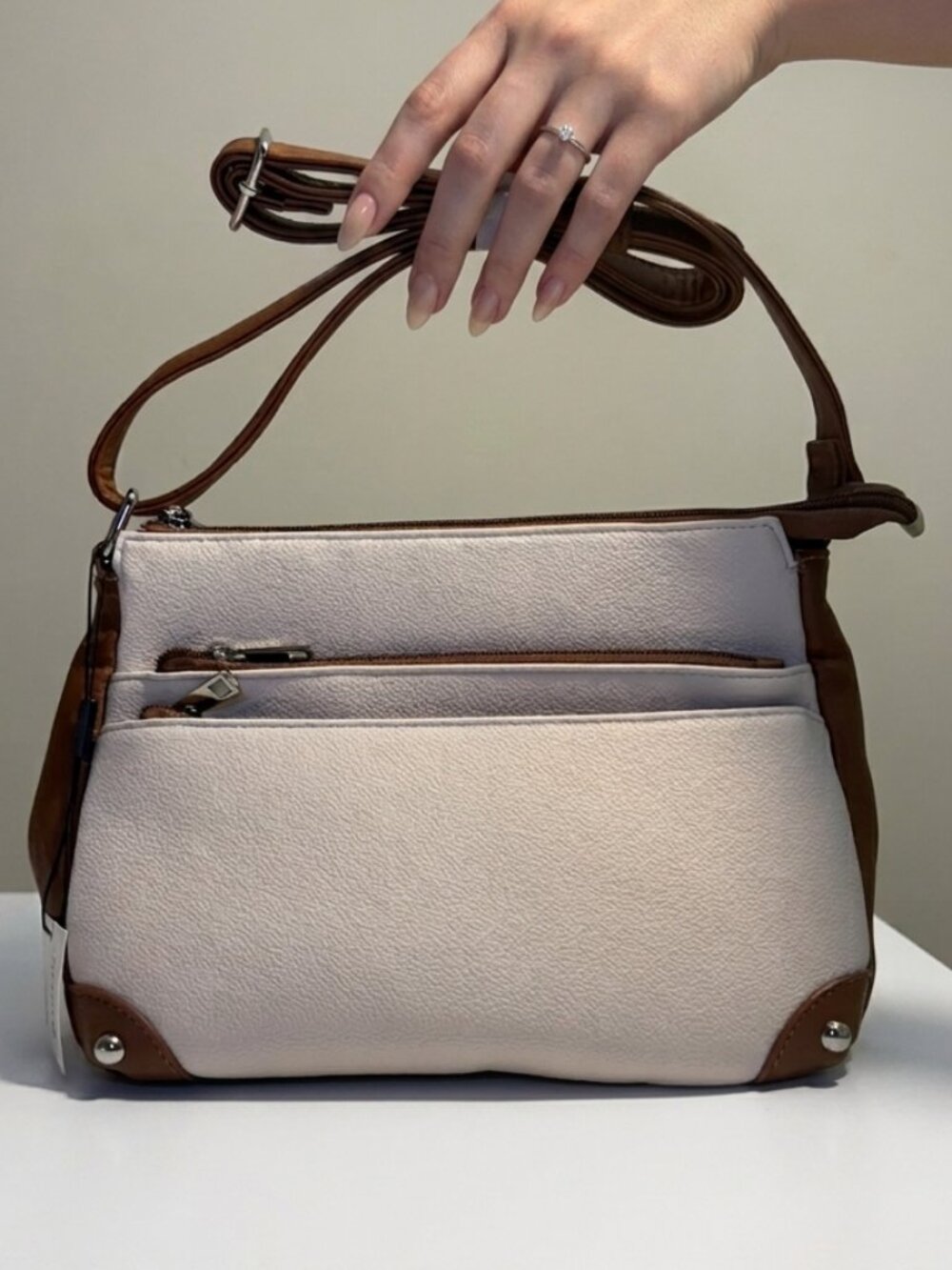 Leather Crossbody Bag for Women with Multi Zipper Pocket